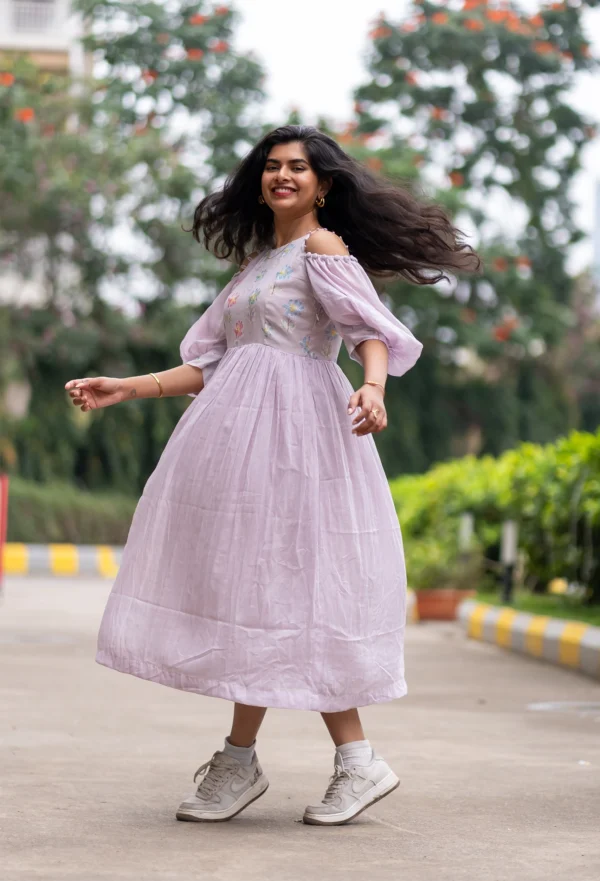 Lilac Chanderi cotton dress