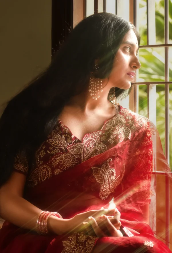 Red Organza silk saree