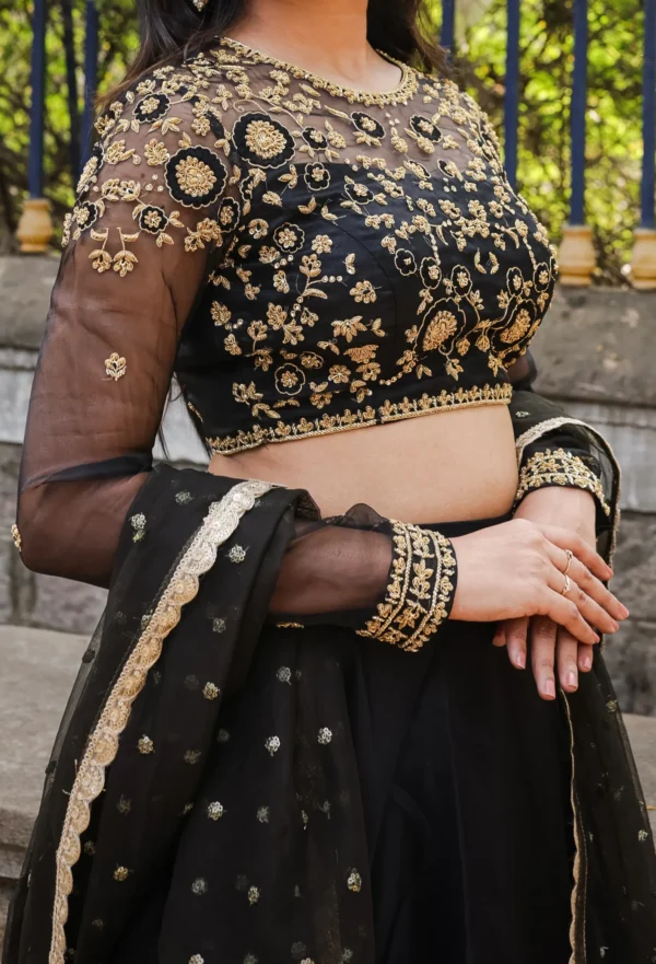 Black organza lehenga set